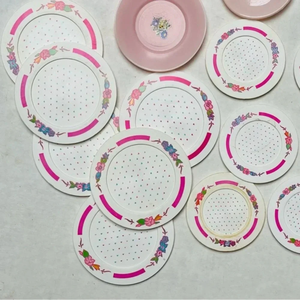 Chilton Globe Plates Pink Floral Playsets Vintage 17 Pieces Kitchen Dinner Play
